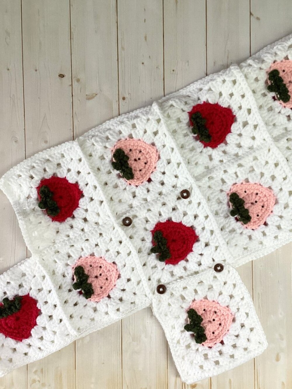 Handmade Crocheted Dog Coat with Strawberries (Size Medium/Large)